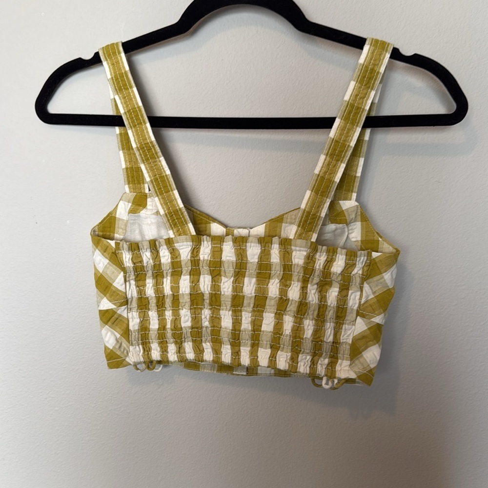 Madewell Checkard Croptop Yellow/White Buttons Sz00 NWT Preppy Classic Statement - Picture 6 of 7